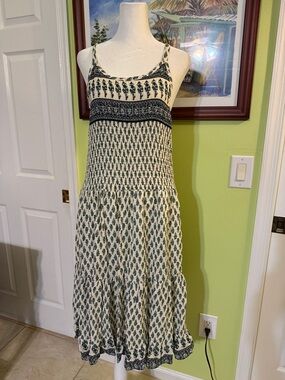 American Rag Cream Maxi Dress with Green Leaf Print